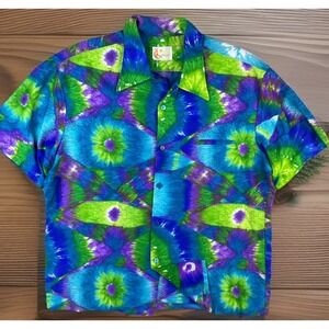 Vintage Iolani Hawaiian Shirt 60s 70s Button Up Psychedelic Vibrant Men XL RARE
